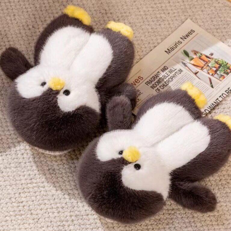 【かわいいペンギン】冬用スリッパ｜ふわふわ・滑り止め・ソフトソール・ルームシューズ・カップル用・綿素材|undefined