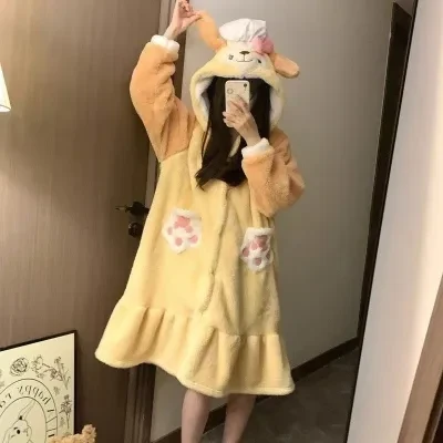 パジャマセット｜コーラルフリース・厚手・冬用・ロングガウン・犬柄・かわいい・暖かい