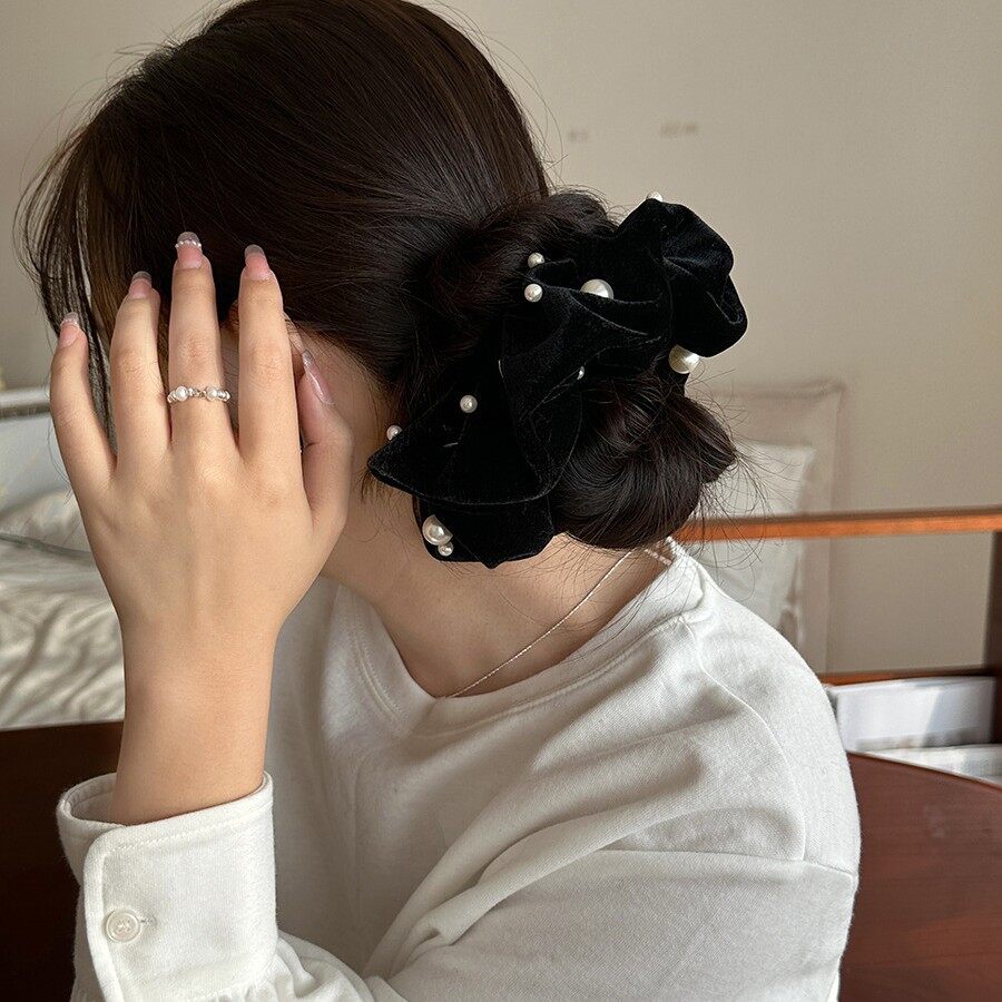 シュシュ｜ヘアアクセサリー・レトロ・秋冬・パール・ラフ・ヘアゴム|undefined
