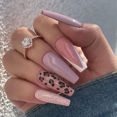 ネイルチップ｜紫・ミルクプリン・ロング・ネイル・シンプル・フレンチ・ヒョウ柄・ラメ・インスタ風