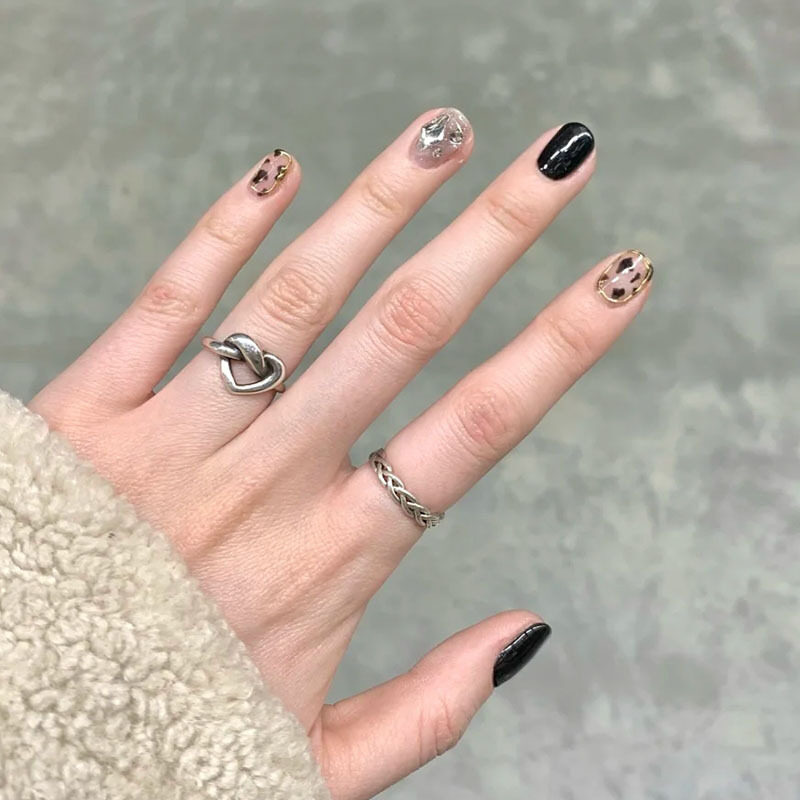 ネイルチップ｜ダイヤモンド風・ダーク系・ヒョウ柄・付け爪・ネイルアート・完成品|undefined