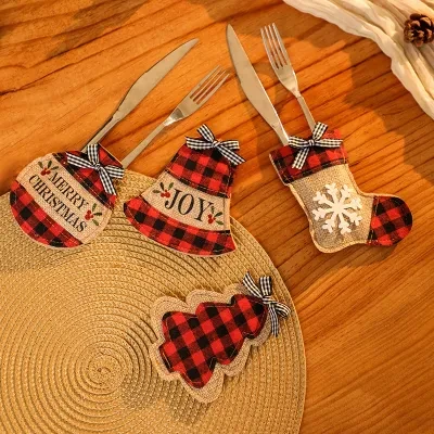 motto 「クリスマスシリーズ」カトラリーカバー｜チェック柄・クリスマスソックス・テーブル装飾・刺繍・クリスマス小物・クリスマス飾り