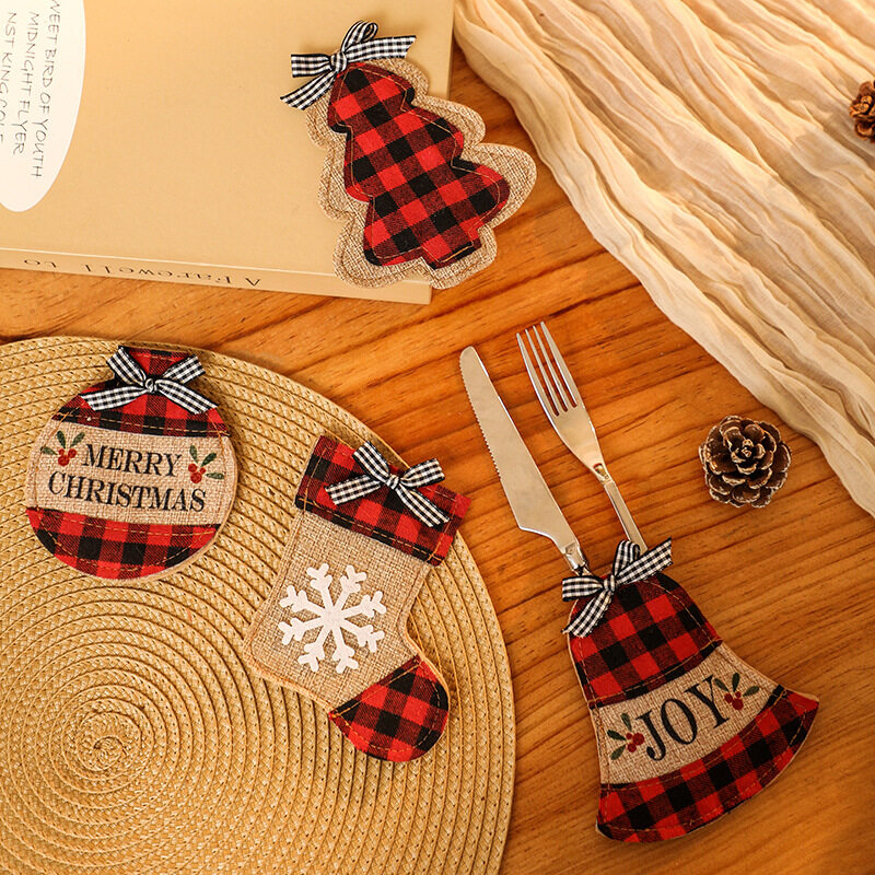 「クリスマスシリーズ」カトラリーカバー｜チェック柄・クリスマスソックス・テーブル装飾・刺繍・クリスマス小物・クリスマス飾り|undefined