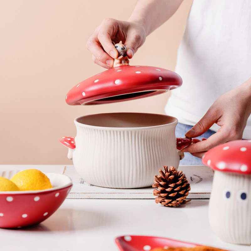 キノコ食器セット｜かわいい・赤いキノコ・セラミック製・食器・マグカップ・お菓子皿・ラーメンボウル・サラダボウル・スプーン|undefined