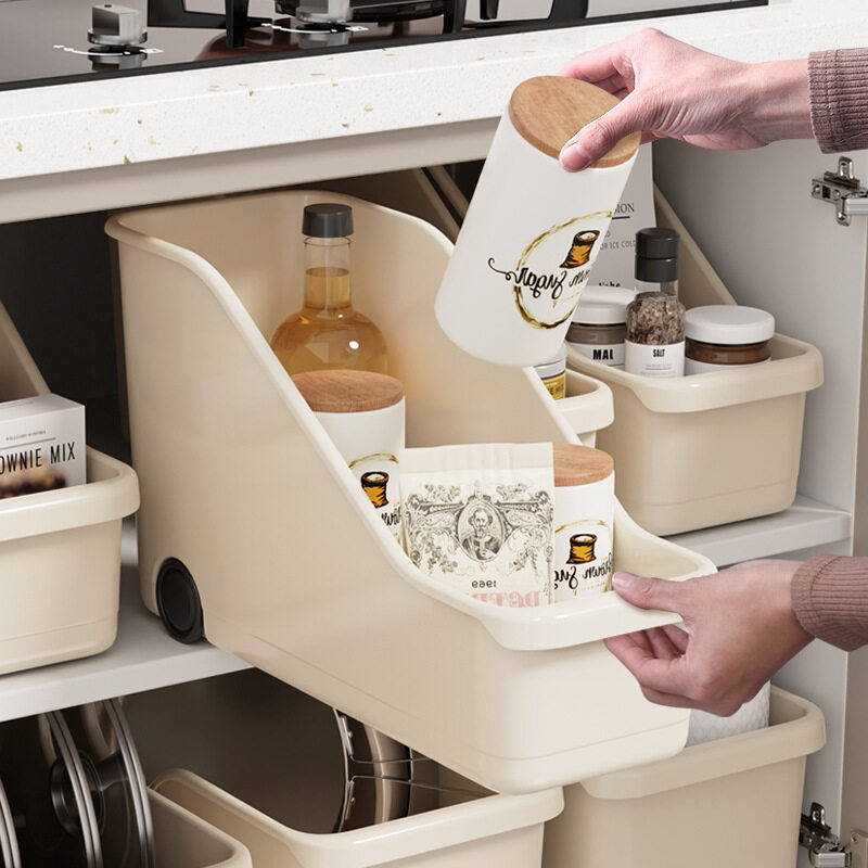 キッチン用品オーガナイザー プラスチック製収納ボックス キャビネット用 シンク下雑貨収納ラック 鍋蓋ホルダー|undefined