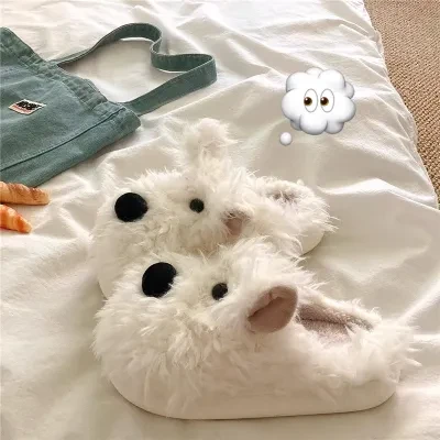 凶暴な子犬、女性用のかわいいINSコットンスリッパ、秋と冬の屋内ホームプラスベルベットの暖かい毛皮のような監禁靴