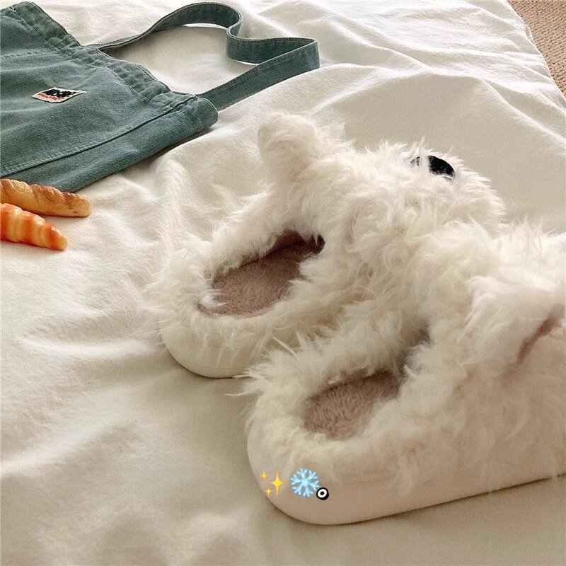 凶暴な子犬、女性用のかわいいINSコットンスリッパ、秋と冬の屋内ホームプラスベルベットの暖かい毛皮のような監禁靴|undefined