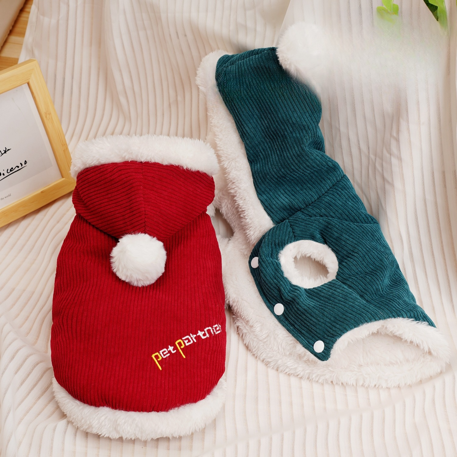犬服｜クリスマス・冬用・厚手・ジャケット・小型犬・保温・フード付き・暖かい・ボタン式|undefined