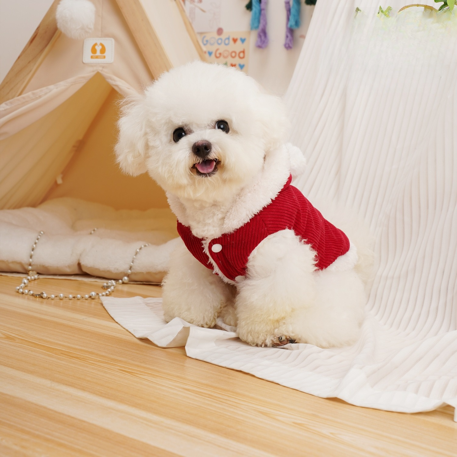 犬服｜クリスマス・冬用・厚手・ジャケット・小型犬・保温・フード付き・暖かい・ボタン式|undefined