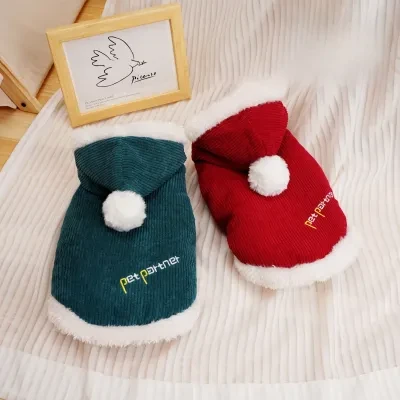 犬服｜クリスマス・冬用・厚手・ジャケット・小型犬・保温・フード付き・暖かい・ボタン式