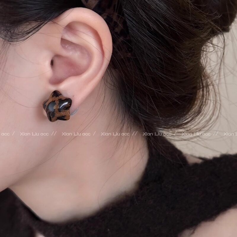 ピアス｜レトロ・ヒョウ柄・パール・スターモチーフ・秋冬用・ピアス|undefined