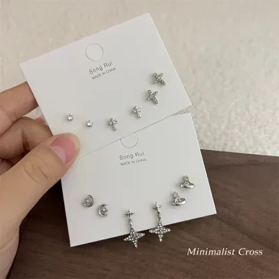 ピアス｜星月・クロス・デザイン・かわいい・クール・新作・セット