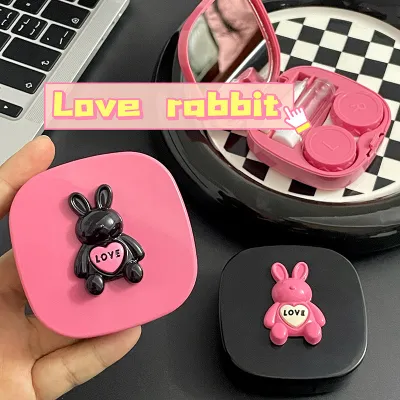 カラコンケース｜かわいい・LOVE・ウサギ・ローズピンク・ケアケース・収納ボックス