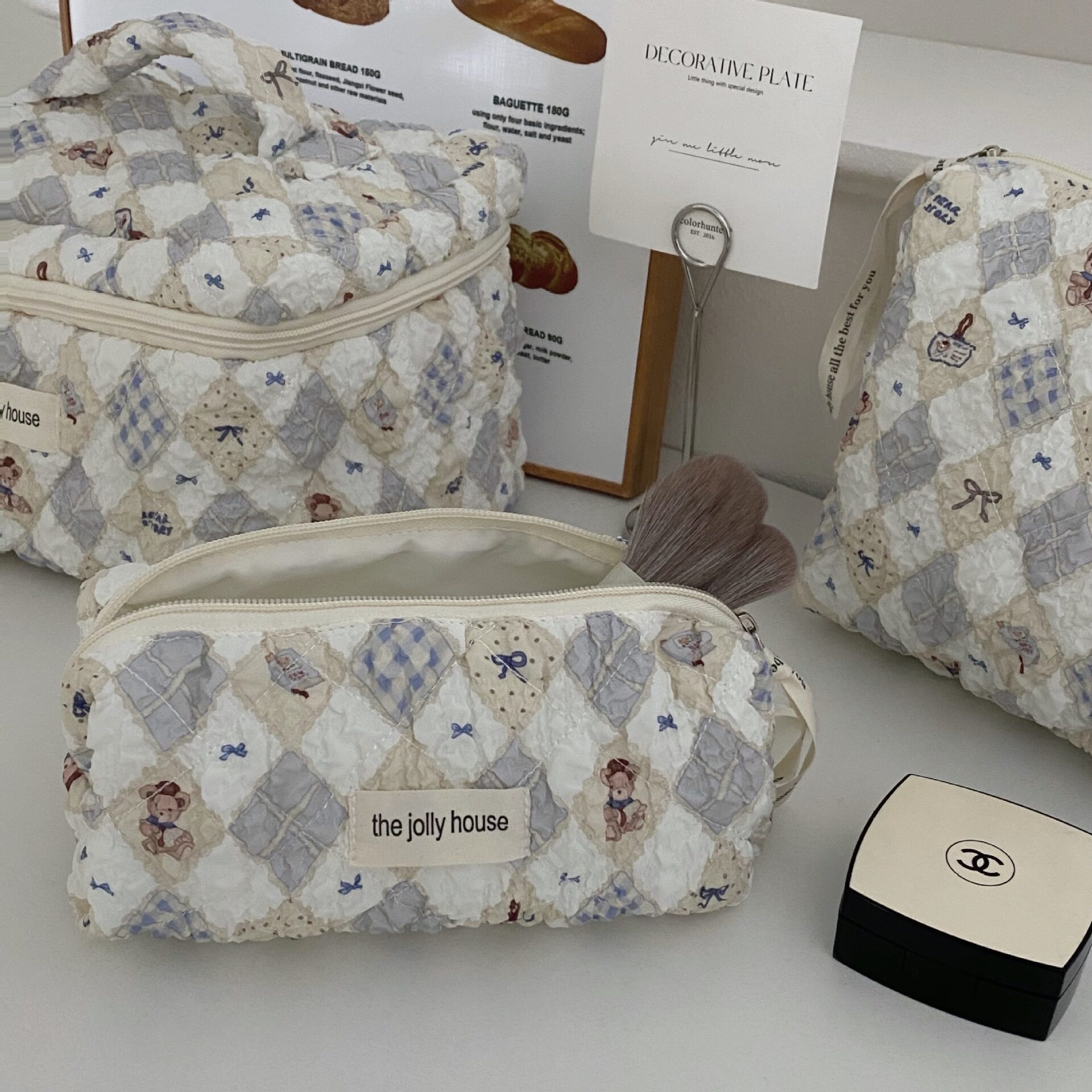 メイクポーチ｜リボン・クマ柄・大容量・持ち運び便利・学生用・化粧品収納・洗面用具入れ|undefined