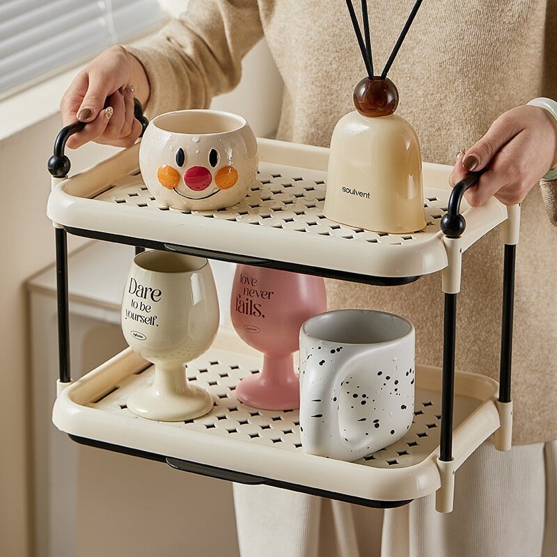 カップ収納ラック｜デスクトップ・水筒収納・食器棚・ティーカップ・水切りラック・クリーム風・キッチン用・カップスタンド|undefined