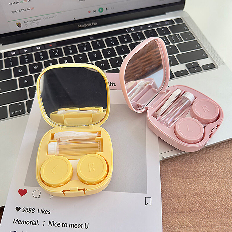 カラコンケース｜カートゥーン・立体チーズ・鏡付き・かわいい・携帯便利・ピンク・イエロー|undefined