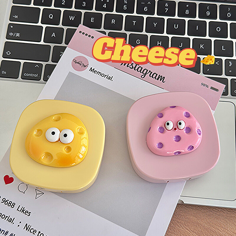 カラコンケース｜カートゥーン・立体チーズ・鏡付き・かわいい・携帯便利・ピンク・イエロー|undefined
