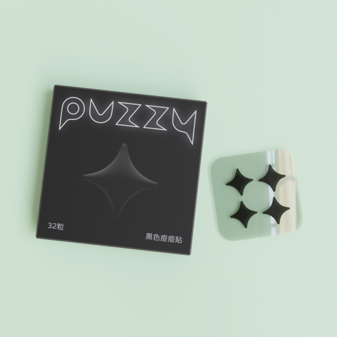 【32粒】Puzzyニキビパッチ｜黒い・四角い星・可愛い・カバー・ニキビ跡・隔離・メイク可能|undefined