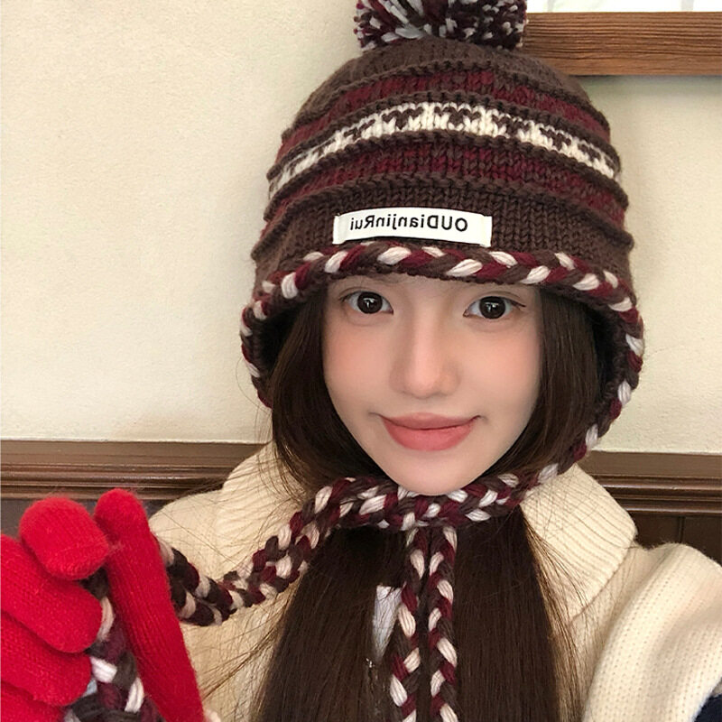 ニット帽｜ボンボン・秋冬・暖かい・小顔・耳あて・帽子・厚手|undefined
