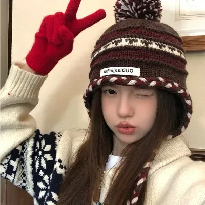 ニット帽｜ボンボン・秋冬・暖かい・小顔・耳あて・帽子・厚手