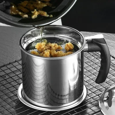 厚手304ステンレス製・油こしカップ・フィルター付き・スープ・油分離器・残渣回収用