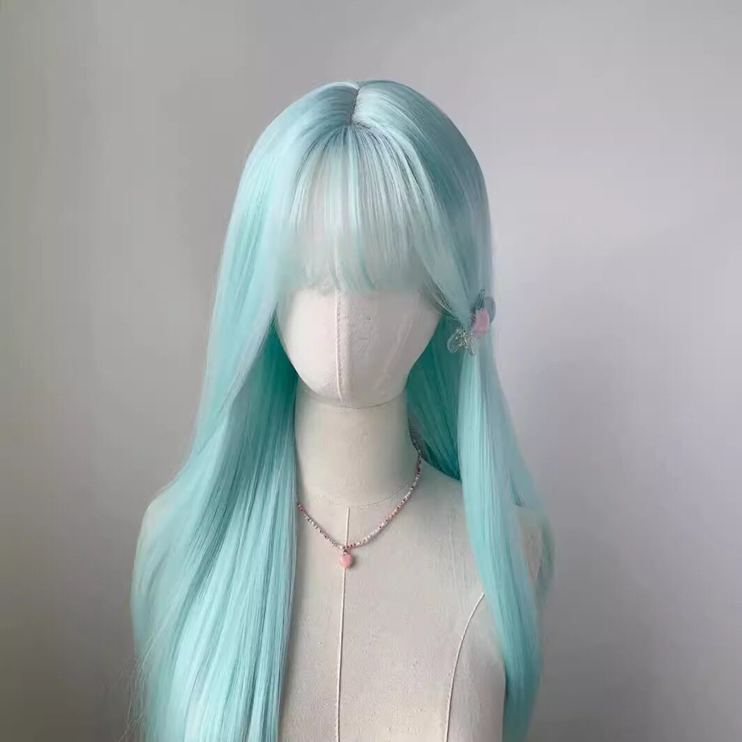 ウィッグ｜薄荷ブルー・ロング・ストレート・前髪・コスプレ・ミントブルー・ファッション・おしゃれ・地雷系|undefined