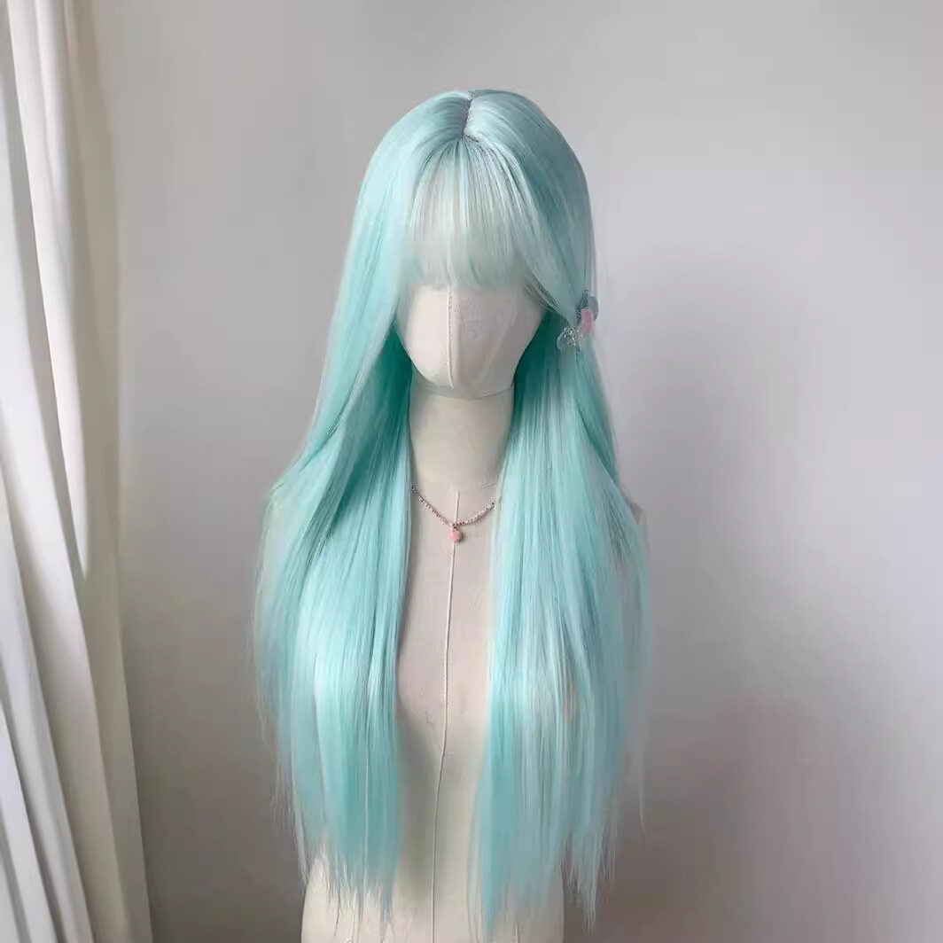 ウィッグ｜薄荷ブルー・ロング・ストレート・前髪・コスプレ・ミントブルー・ファッション・おしゃれ・地雷系|undefined