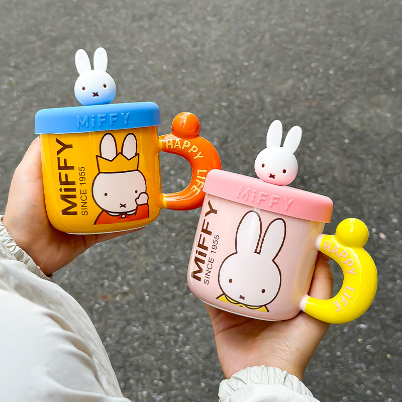 Miffyマグカップ｜蓋付き・セラミック製・オフィス用・朝食用・カートゥーンデザイン・カップル向け・プレゼント|undefined