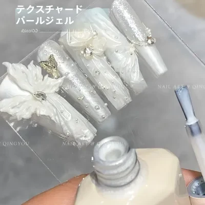 ネイルジェル｜ウェディングドレス・白い・ネイルポリッシュ・新作・トレンド・立体テクスチャー・パール