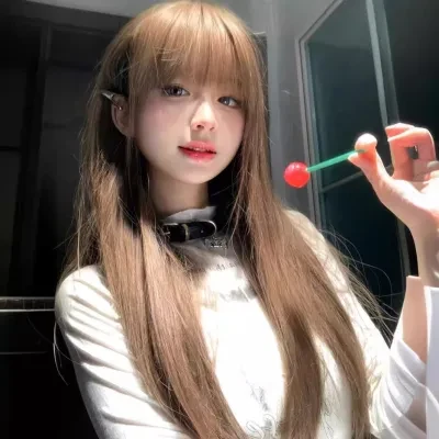 ロングウィッグ・女団スタイル・ネット有名・明るい蜜茶・リネンカラー・スウィート・ロリータ・ストレート・フルヘッドタイプ