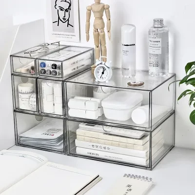 デスク収納ボックス｜アクリル・引き出し式・防塵収納ボックス・学生寮・化粧品・ジュエリー収納用
