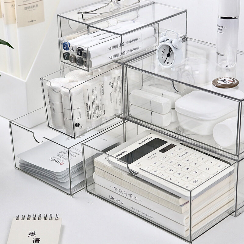 デスク収納ボックス｜アクリル・引き出し式・防塵収納ボックス・学生寮・化粧品・ジュエリー収納用|undefined