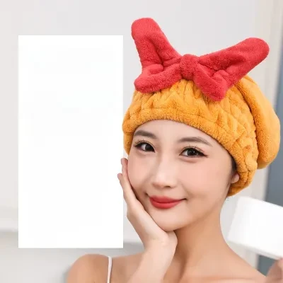 光速上架测试店 コーラルフリース・新作・バタフライリボン・ドライヘアキャップ・吸水速乾・おしゃれ・バスキャップ・ヘアドライヤー用