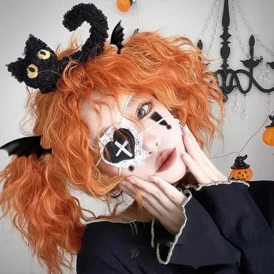 ウィッグ｜ロング・フルヘッド・ロリータ・ハロウィン・かぼちゃ・小悪魔・オレンジ・ウールカール