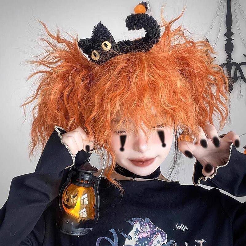 ウィッグ｜ロング・フルヘッド・ロリータ・ハロウィン・かぼちゃ・小悪魔・オレンジ・ウールカール|undefined