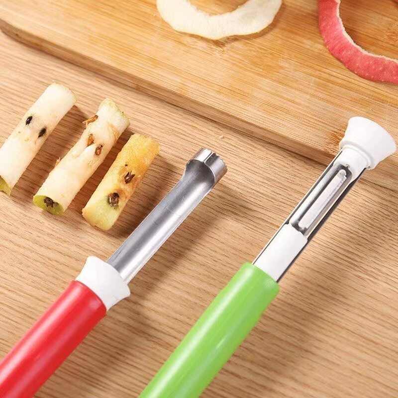伸縮式フルーツコア抜き器｜リンゴ・梨・ステンレス製・果実芯抜き・2in1・フルーツ皮むき器|undefined