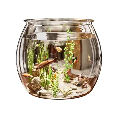 小型魚缸|プラスチック製・円形・多機能・ガラス調・耐衝撃・割れにくい・卓上・リビング・ミニ水槽・おしゃれ・かわいい・インテリア