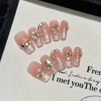 Orange.Nail ネイルチップ｜軽やかな・ハンドメイド・大きなダイヤモンド・ネイルチップ・爆光・取り外し可能・美白効果・高級感
