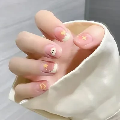 QIHENG-NAIL 【24枚】ネイルチップ｜かわいい・チーク・雲・ハート・星・甘い・透明感・取り外し可能