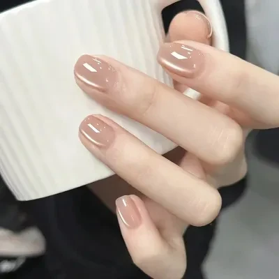 QIHENG-NAIL 【30枚】キャットアイ・ブラウン・ファッション・レトロ・秋冬・ショートネイル・ネイルシール・取り外し可能・優しい印象・明るく見える