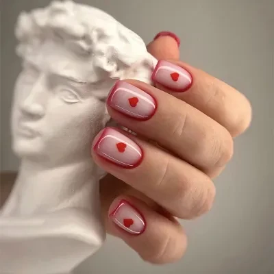Orange.Nail 【24枚】【バレンタインデー2025】ネイルチップ｜フレンチスタイル・レッドエッジ・シンプル・ハート型・ショート・スウィート