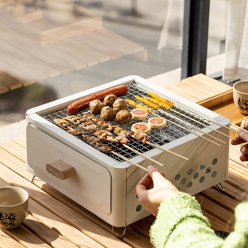 バーベキューコンロ｜四角い・アウトドア・庭・炭火・焼き網・お茶を沸かす・キャンプ用調理器具|undefined