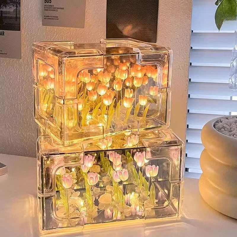 新作長方形バレンタイン｜チューリップ・ナイトライト・DIY・手作り・花海・鏡・誕生日プレゼント・女性向け|undefined