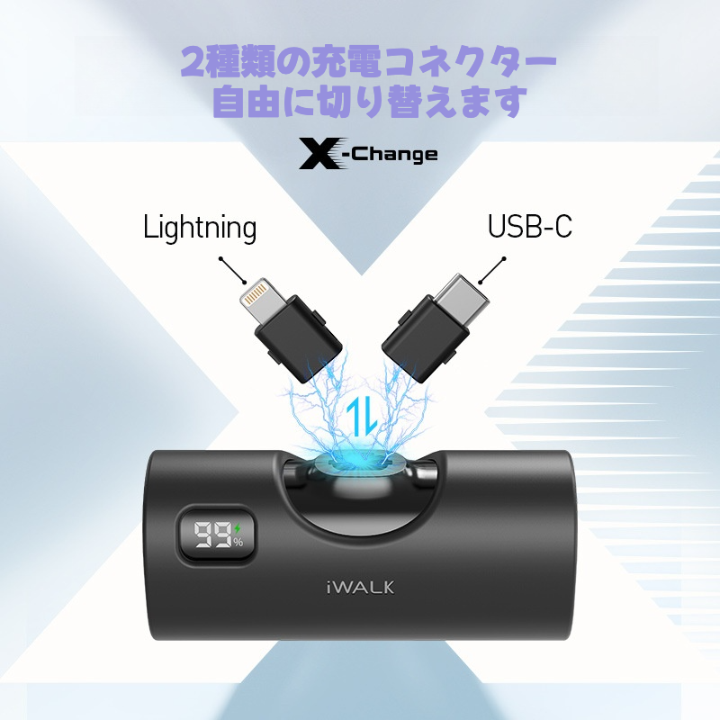 iwalk正規品・モバイルバッテリー｜20W PD急速充電・コンパクト・ポータブル・交換可能なヘッド・ダブルコネクタ・リップスティック型・非常用・便利なグッズ|undefined