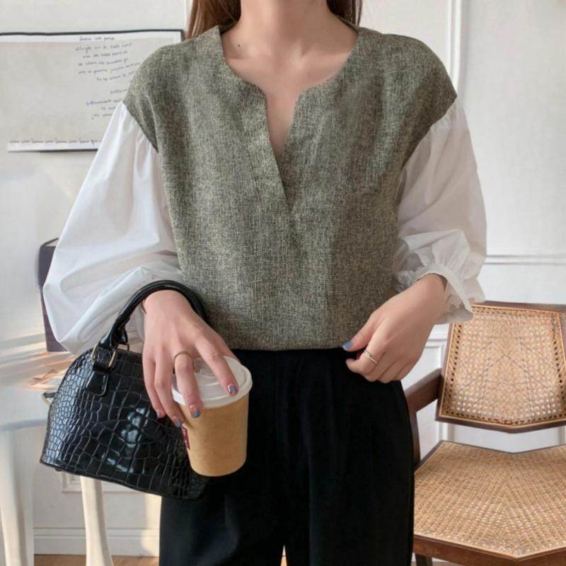 シャツ｜新作・春服・バルーンスリーブ・フェイクレイヤード・ツイード風・人気商品|undefined