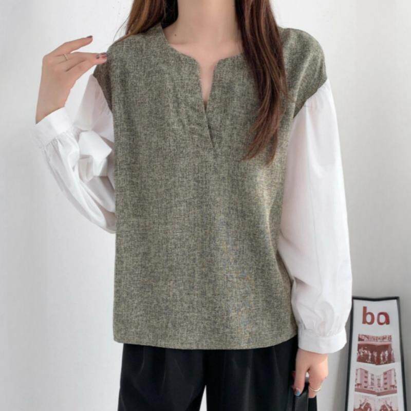 シャツ｜新作・春服・バルーンスリーブ・フェイクレイヤード・ツイード風・人気商品|undefined
