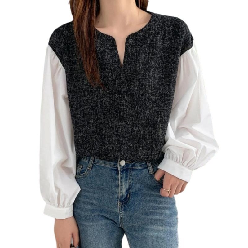 シャツ｜新作・春服・バルーンスリーブ・フェイクレイヤード・ツイード風・人気商品|undefined
