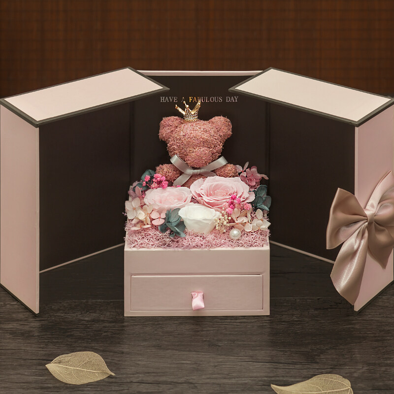 【バレンプリザーブドフラワー | ギフトボックス・ローズ・クマ・バレンタイン・友達へのプレゼント・結婚式の引き出物・誕生日ギフト・ドライフラワー・結婚式・贈呈品|undefined