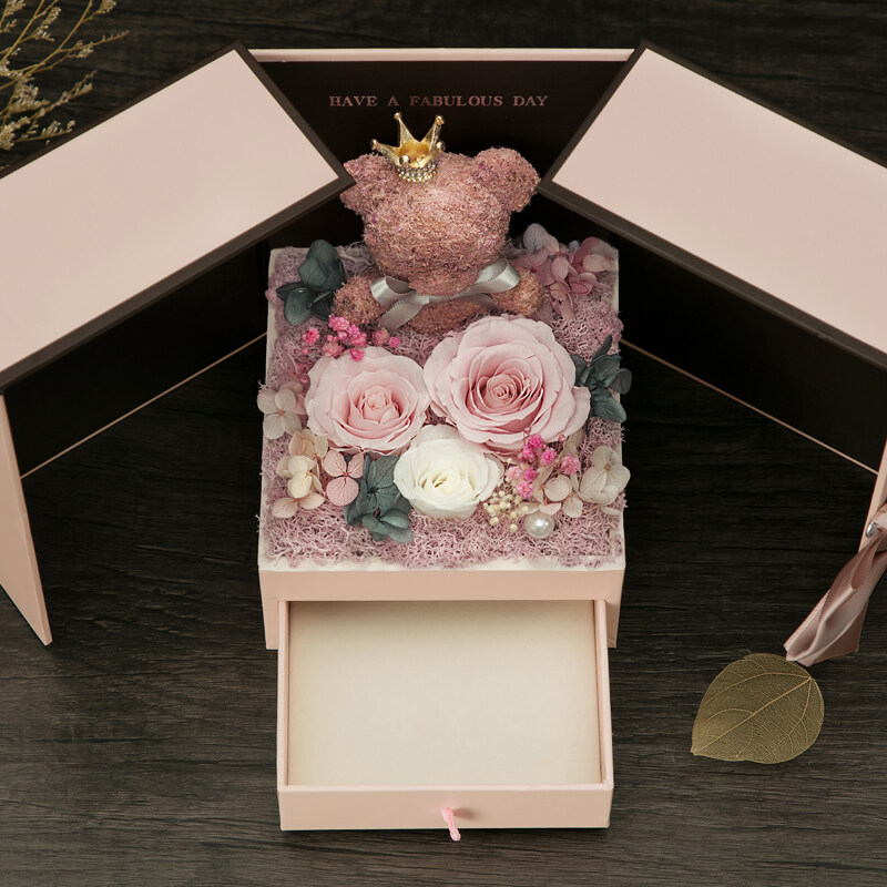【バレンプリザーブドフラワー | ギフトボックス・ローズ・クマ・バレンタイン・友達へのプレゼント・結婚式の引き出物・誕生日ギフト・ドライフラワー・結婚式・贈呈品|undefined