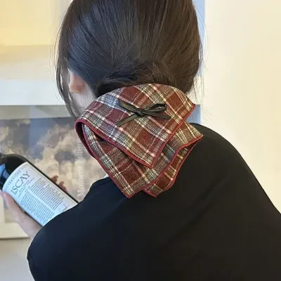 ヘアアクセサリー｜アカデミック風・チェック・ファブリック・リボン・ヘアゴム・優しい・レディース・カジュアル